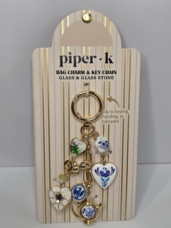 Piper K Accessories - 🤍▪️piper k▪️ UK Gold and White Teapot  Glass/Glass Stones  Floral Bag Charm